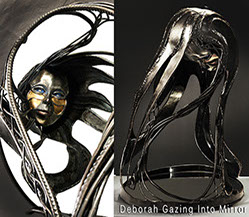 "Deborah Gazing into Mirror" Metal Sculpture by Vermont Sculptor Alexandra Heller 